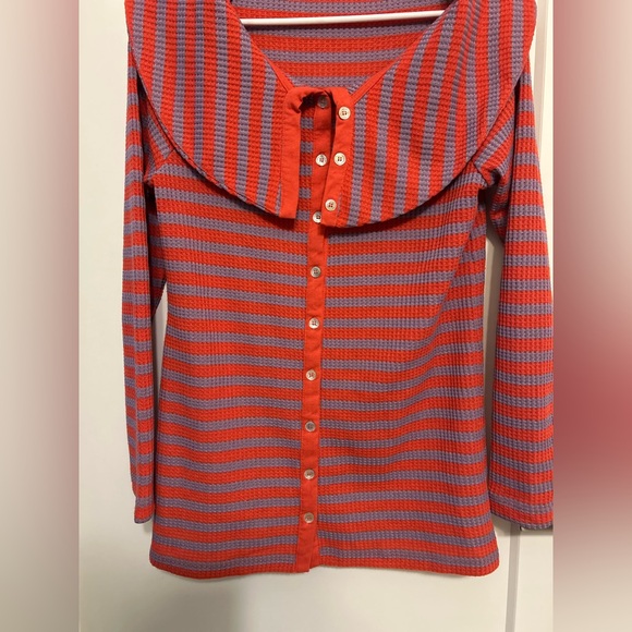 Like New Soft Surroundings Serene Button Collar Striped Knit Sweater - Picture 3 of 10